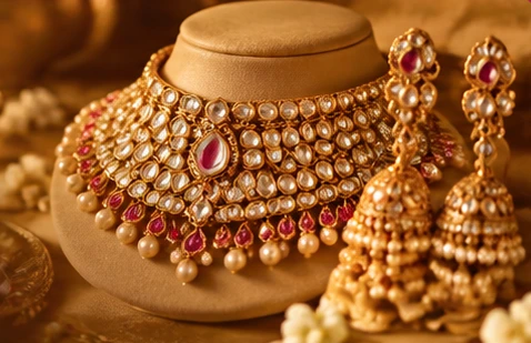 Kundan choker necklace with matching jhumka earrings
